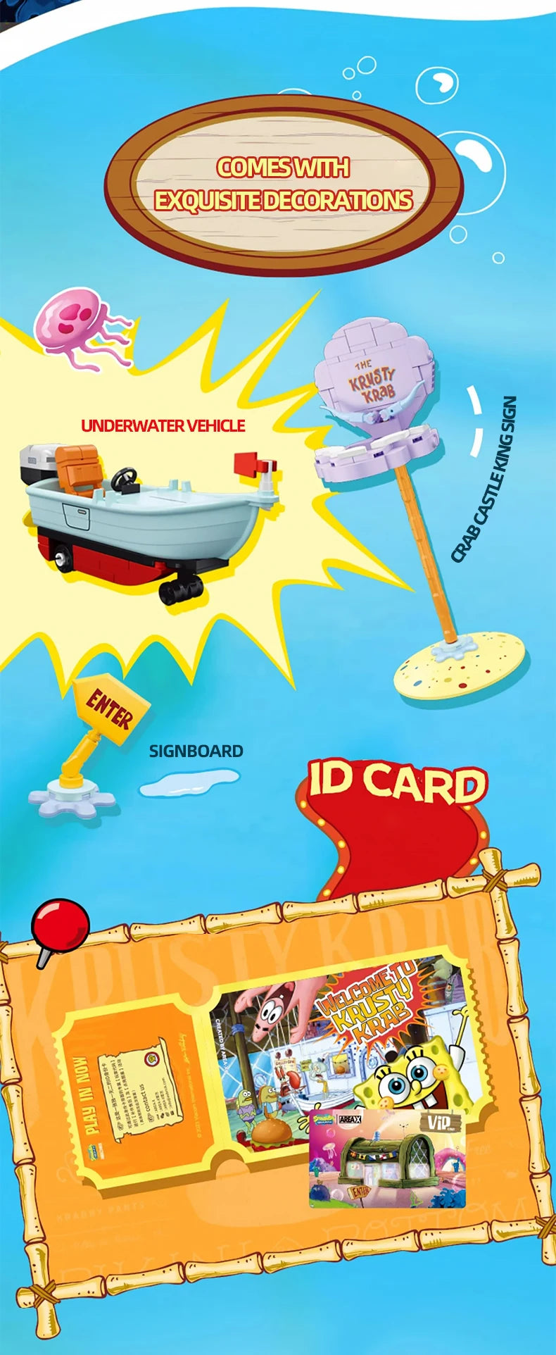 Spongebob Cartoon Krusty Krab Restaurant Building Blocks Creative Canteen Scenes Model Bricks Desktop Ornaments Fans Toys Gifts