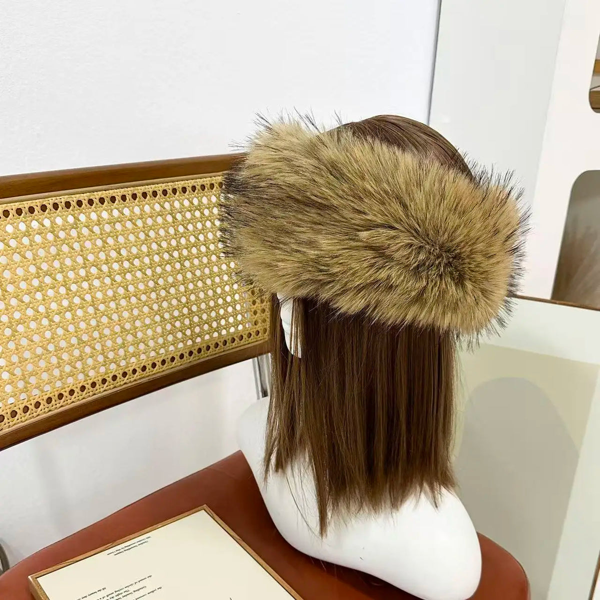 Soft Faux Fur Headband Beige warm hat for women Faux Fur Hairband with Elastic for Women's Winter Earwarmer Earmuff шапка