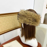 Soft Faux Fur Headband Beige warm hat for women Faux Fur Hairband with Elastic for Women's Winter Earwarmer Earmuff шапка