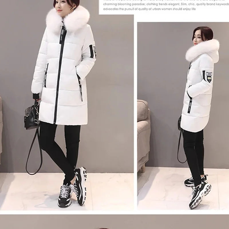Elegant Fur-Collar Hooded Parka