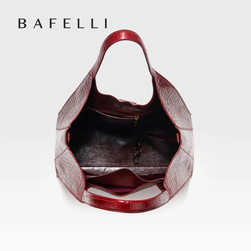 BAFELLI Croc-Embossed Genuine Leather Tote Bag