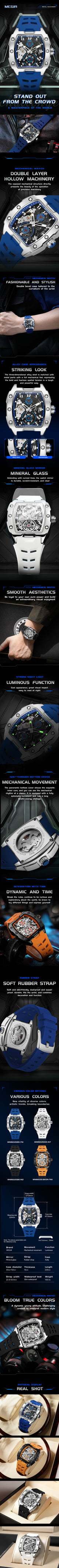 MEGIR Luxury Mechanical Skeleton Watch