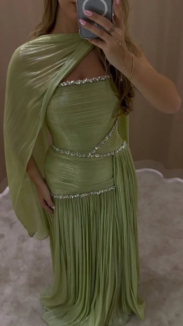 Mila Sage Green A-Line Strapless Formal Evening Gown