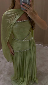 Mila Sage Green A-Line Strapless Formal Evening Gown