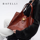 BAFELLI Croc-Embossed Genuine Leather Tote Bag