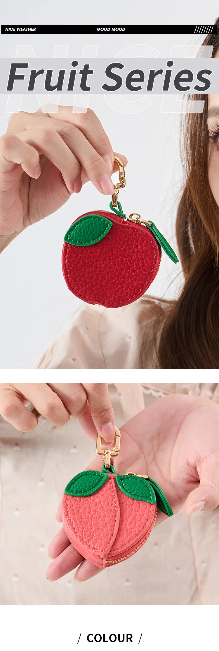 Fruit Coin Purse with Zipper & Keychain