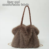 Plush Pleated Faux Fur Large Tote – High-End Crossbody with Metal Chain