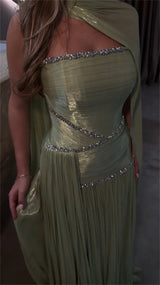 Mila Sage Green A-Line Strapless Formal Evening Gown