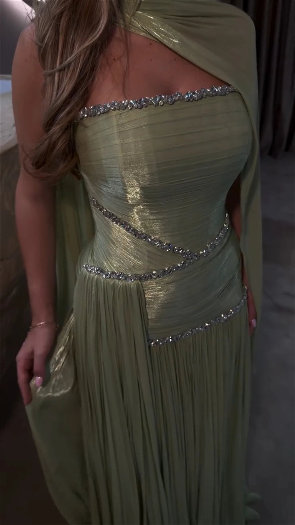 Mila Sage Green A-Line Strapless Formal Evening Gown