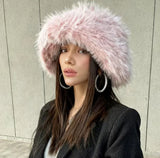 Faux Fur Hat for women for Winter leopard print hat Thickened Russian warm hat women Personality mongolian hat Fishermen Hat