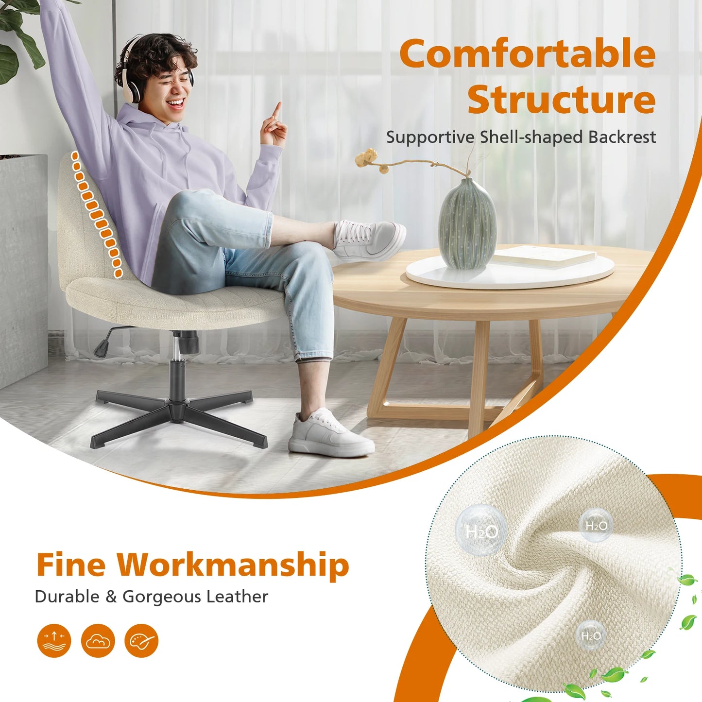 JHK Armless Wide Swivel Chair – Cross-Legged Comfort Seat