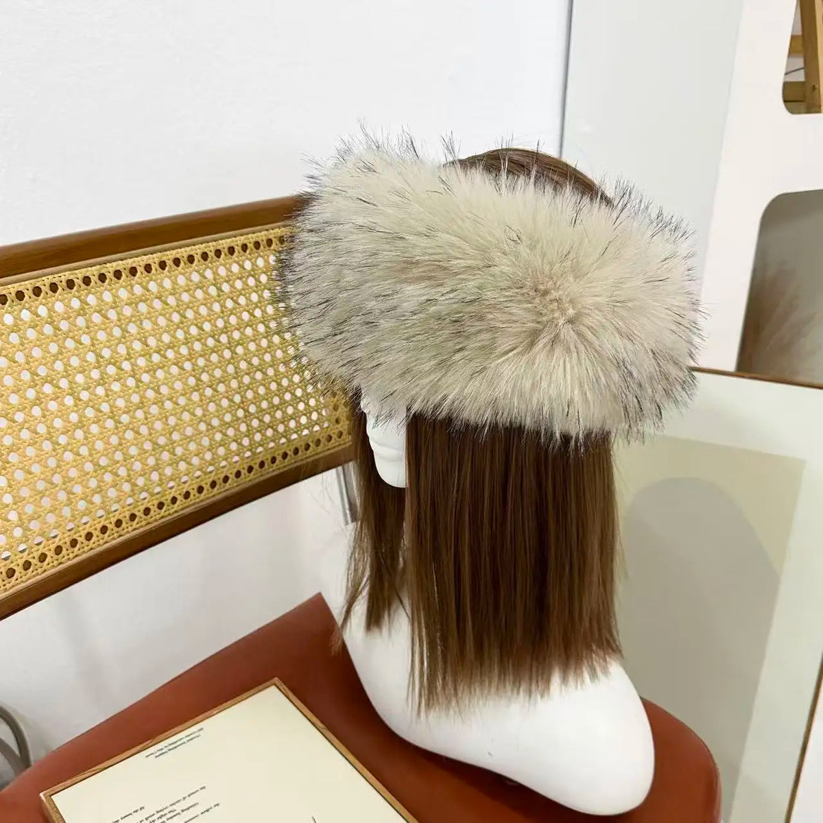 Soft Faux Fur Headband Beige warm hat for women winter Fur Headband with Elastic for Women's Winter Earwarmer Earmuff шапка