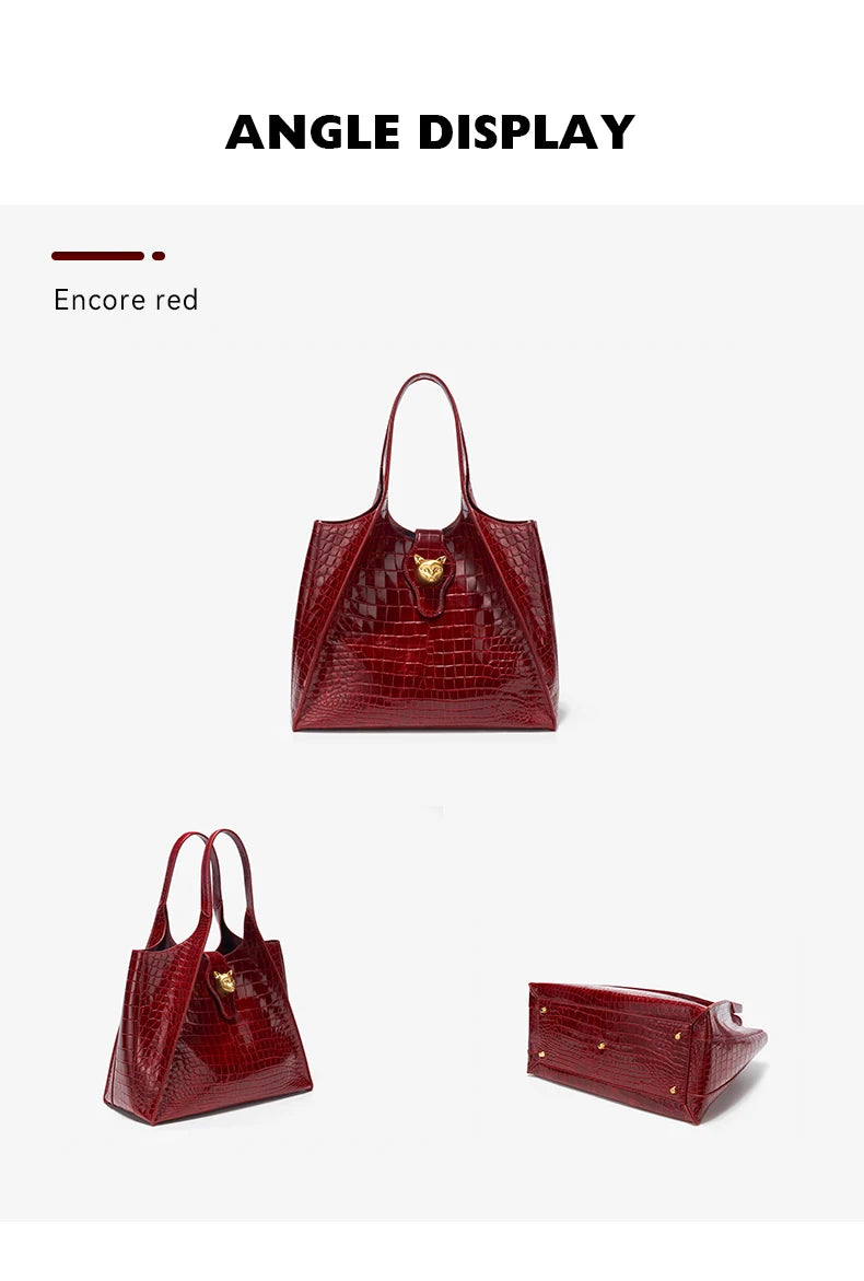 BAFELLI Croc-Embossed Genuine Leather Tote Bag