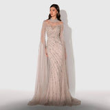 Luxury Beaded Mermaid Evening Gown | Cape Sleeve