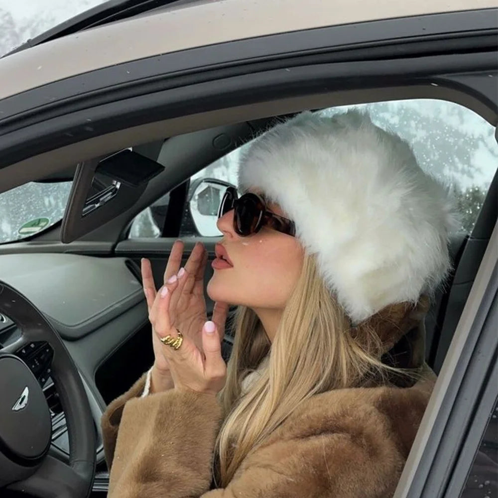 Faux Fur Hat for women for Winter leopard print hat Thickened Russian warm hat women Personality mongolian hat Fishermen Hat