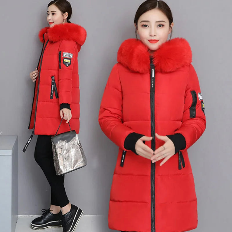 Elegant Fur-Collar Hooded Parka