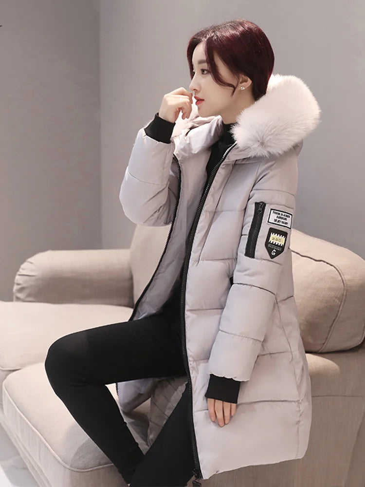 Elegant Fur-Collar Hooded Parka