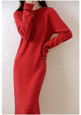 100% Merino Wool Long-Sleeve Midi Sweater Dress