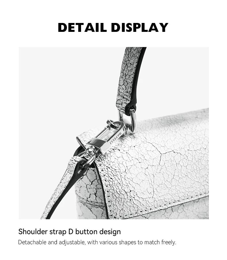 BAFELLI 2026 New Arrival: Unique Cracked Leather Shoulder Bag with Cat Head Design, Luxury Brand Mini Crossbody Bag