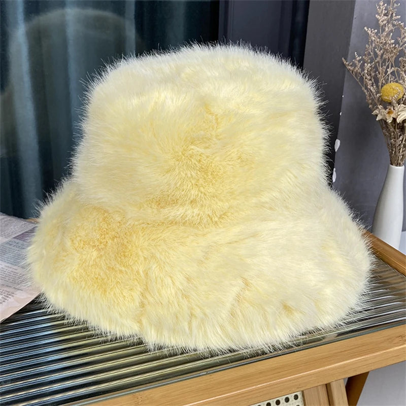 Faux Fur Bucket Hat Hot Warm Imitation Fur Thickened Autumn Winter hat Personality Fishermen Hats for women Bracer Plush hat겨울모자