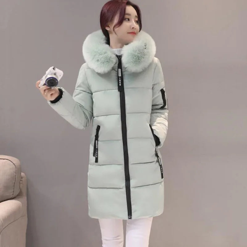 Elegant Fur-Collar Hooded Parka