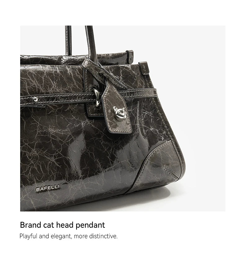 BAFELLI Vintage Baguette Bag – Genuine Oil Wax Leather