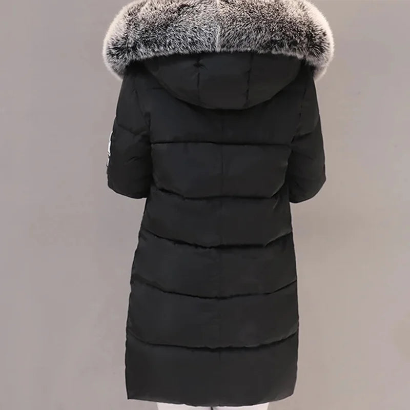 Elegant Fur-Collar Hooded Parka
