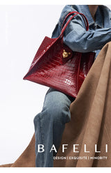 BAFELLI Croc-Embossed Genuine Leather Tote Bag