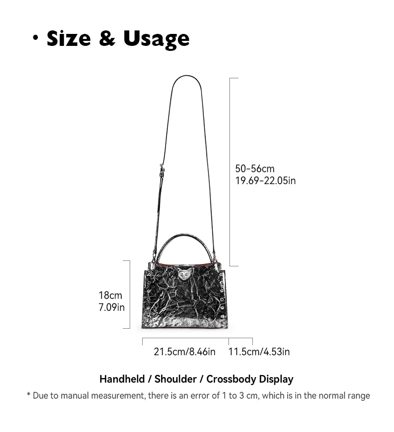 2026 New Top Layer Cowhide Leather Rivet Handbag Adjustable Shoulder Strap Crossbody Handbag
