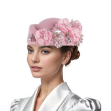 Beret Hats for Women British Felt hat stewardess Church Derby Headdress Women's Floral hat Suitable for Wedding Parties Events