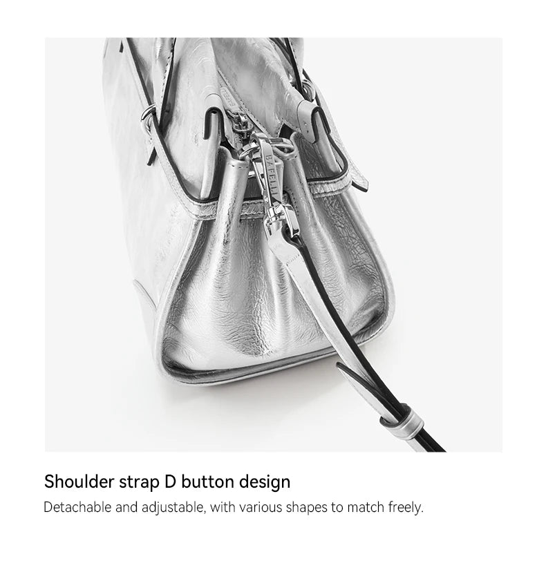 BAFELLI Silver Leather Crossbody Bag for Women