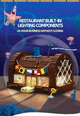 Spongebob Cartoon Krusty Krab Restaurant Building Blocks Creative Canteen Scenes Model Bricks Desktop Ornaments Fans Toys Gifts