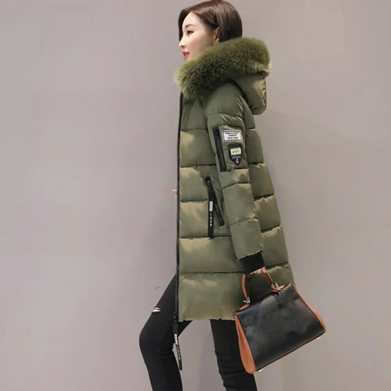 Elegant Fur-Collar Hooded Parka