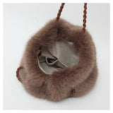 Plush Pleated Faux Fur Large Tote – High-End Crossbody with Metal Chain
