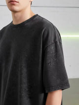 Black Vintage Washed Batik Cotton Oversized Graphic Tee