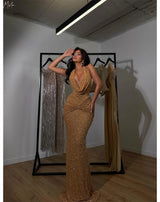Mila Golden Glitter Formal Gown | Lace & Silk Evening Dress