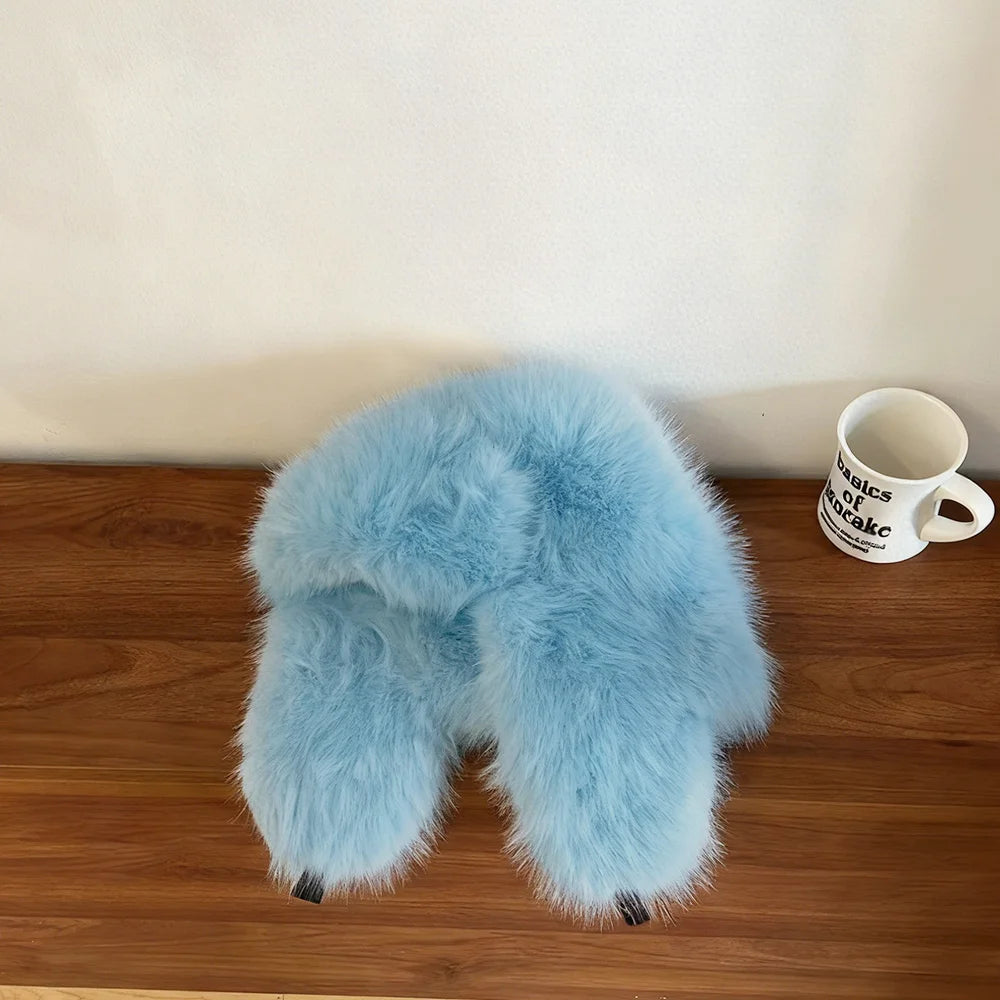 INS Fashion Faux Fur pilot Hat Bomber hat women ski cap winter hat faux fur Trapper hat thickened warm шапка ушанка
