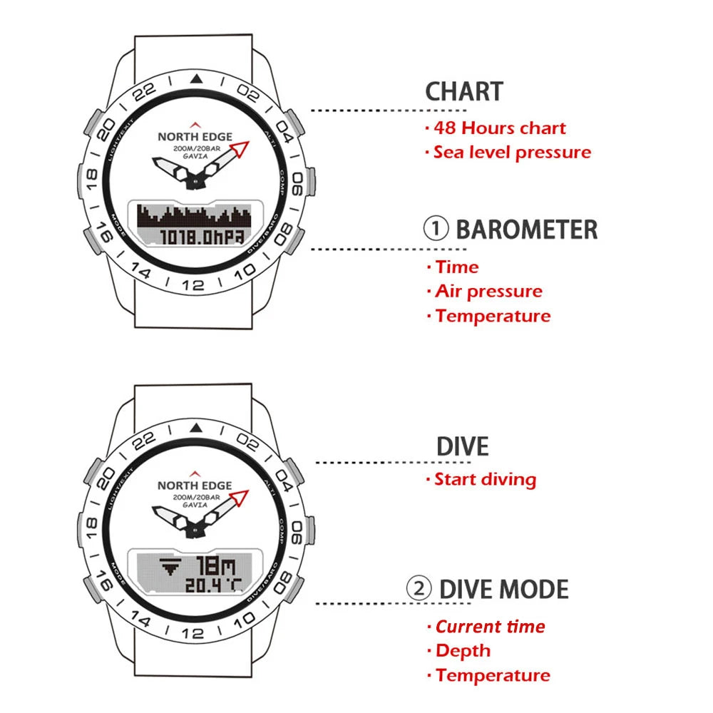 NORTH EDGE Gavia 2 Men's Dive & Adventure Watch