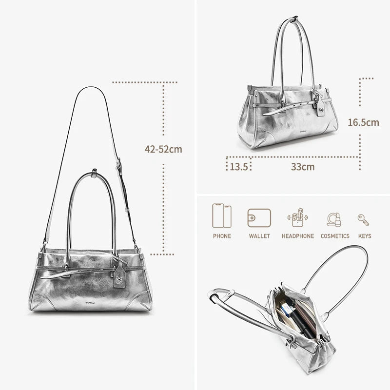 BAFELLI Silver Leather Crossbody Bag for Women