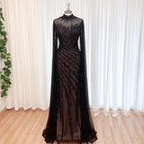 Luxury Beaded Mermaid Evening Gown | Cape Sleeve
