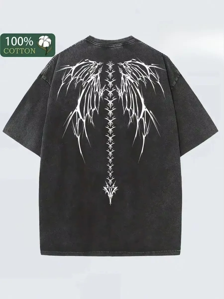 Black Vintage Washed Batik Cotton Oversized Graphic Tee