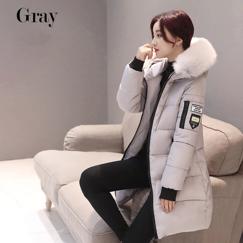 Elegant Fur-Collar Hooded Parka