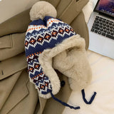 Nordic Knit Trapper Hat with Faux Fur Earflaps Pilot hat winter thicken fur hat Lei Feng hat 방한모자 шапка ушанка
