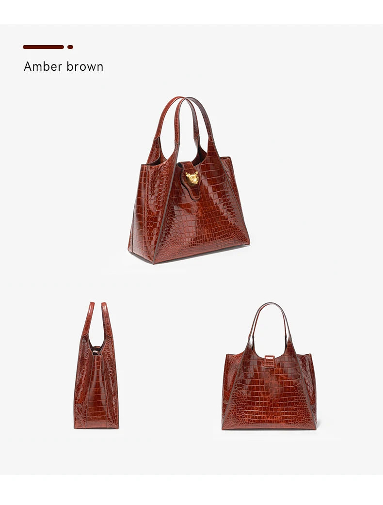 BAFELLI Croc-Embossed Genuine Leather Tote Bag