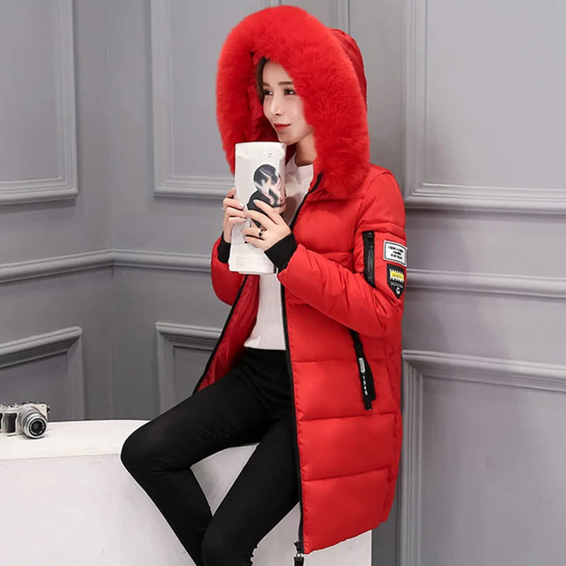 Elegant Fur-Collar Hooded Parka