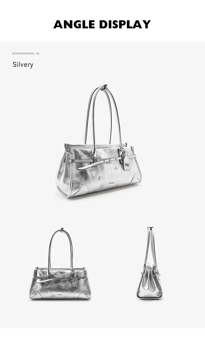 BAFELLI Silver Leather Crossbody Bag for Women