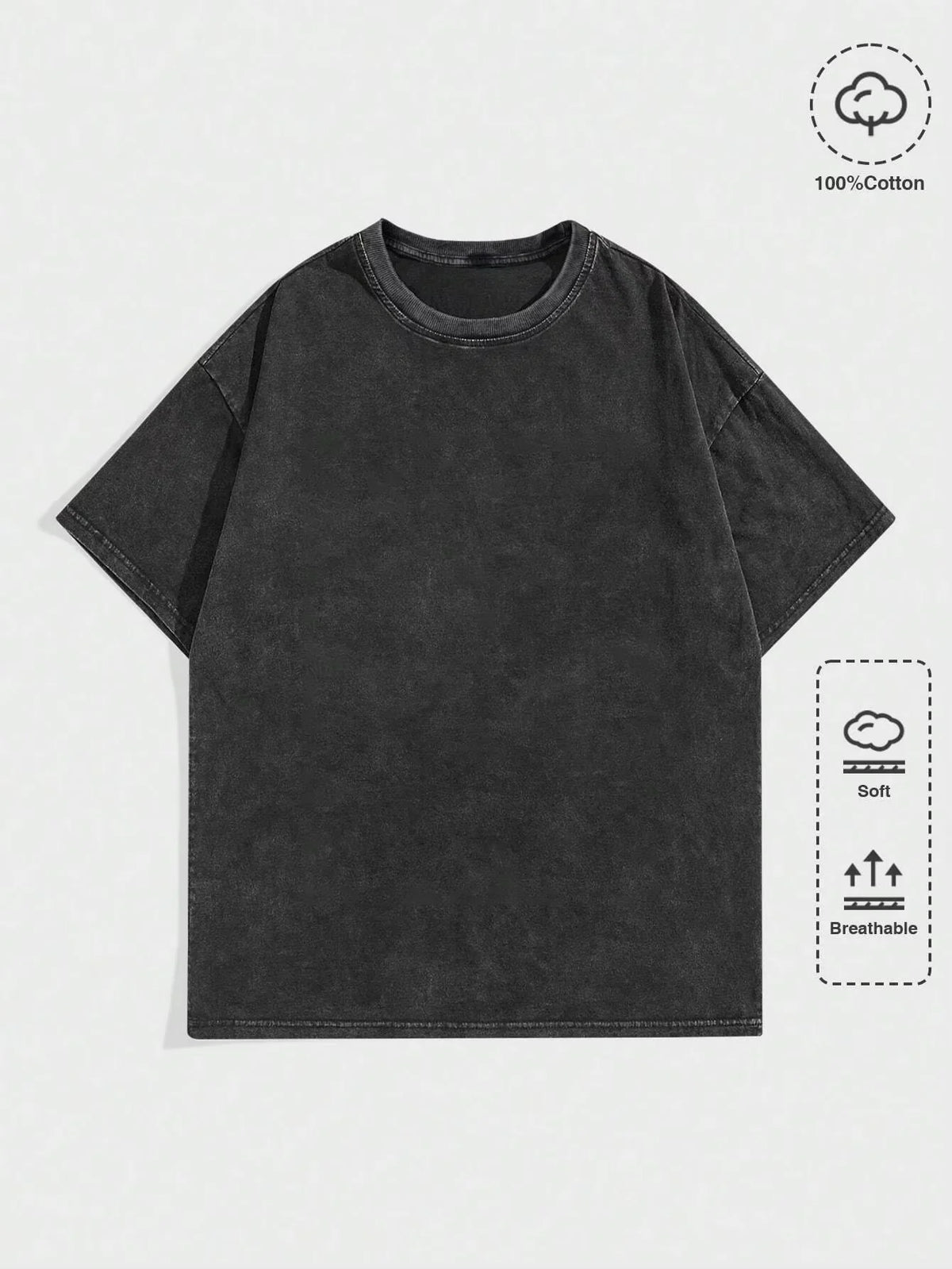 Black Vintage Washed Batik Cotton Oversized Graphic Tee