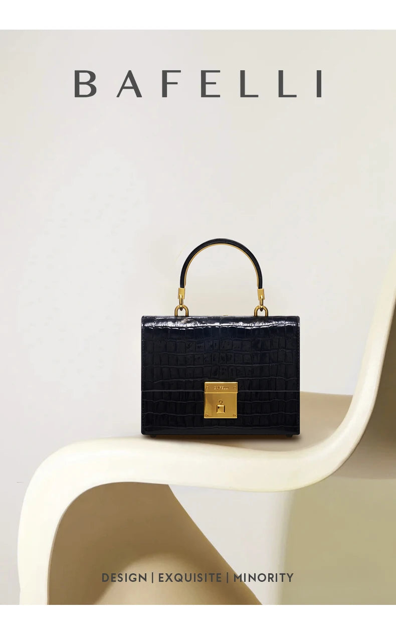BAFELLI PURSE 2026 LUXURY BAG CROCODILE GRAIN LEATHER EVENING HANDBAG FASHION BUSINESS HANDLE CASUAL WOMEN FEMALE CROSSBODY