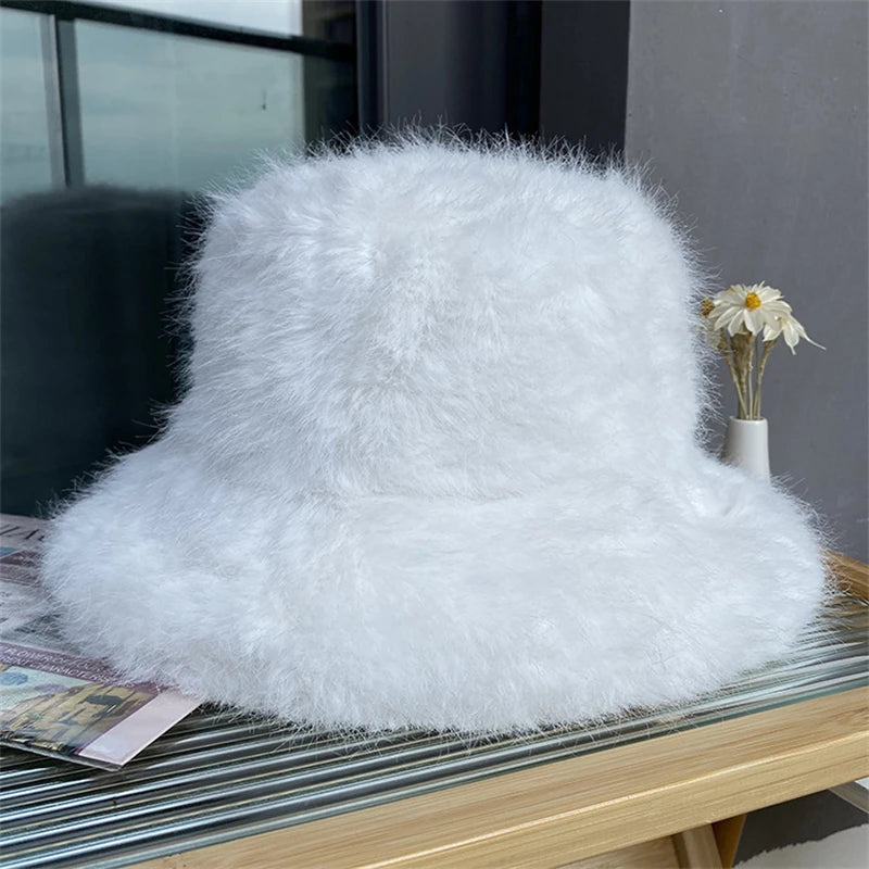 Faux Fur Bucket Hat Hot Warm Imitation Fur Thickened Autumn Winter hat Personality Fishermen Hats for women Bracer Plush hat겨울모자