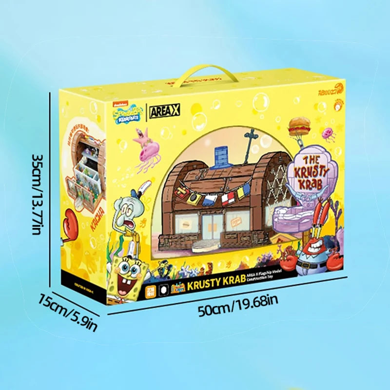 Spongebob Cartoon Krusty Krab Restaurant Building Blocks Creative Canteen Scenes Model Bricks Desktop Ornaments Fans Toys Gifts